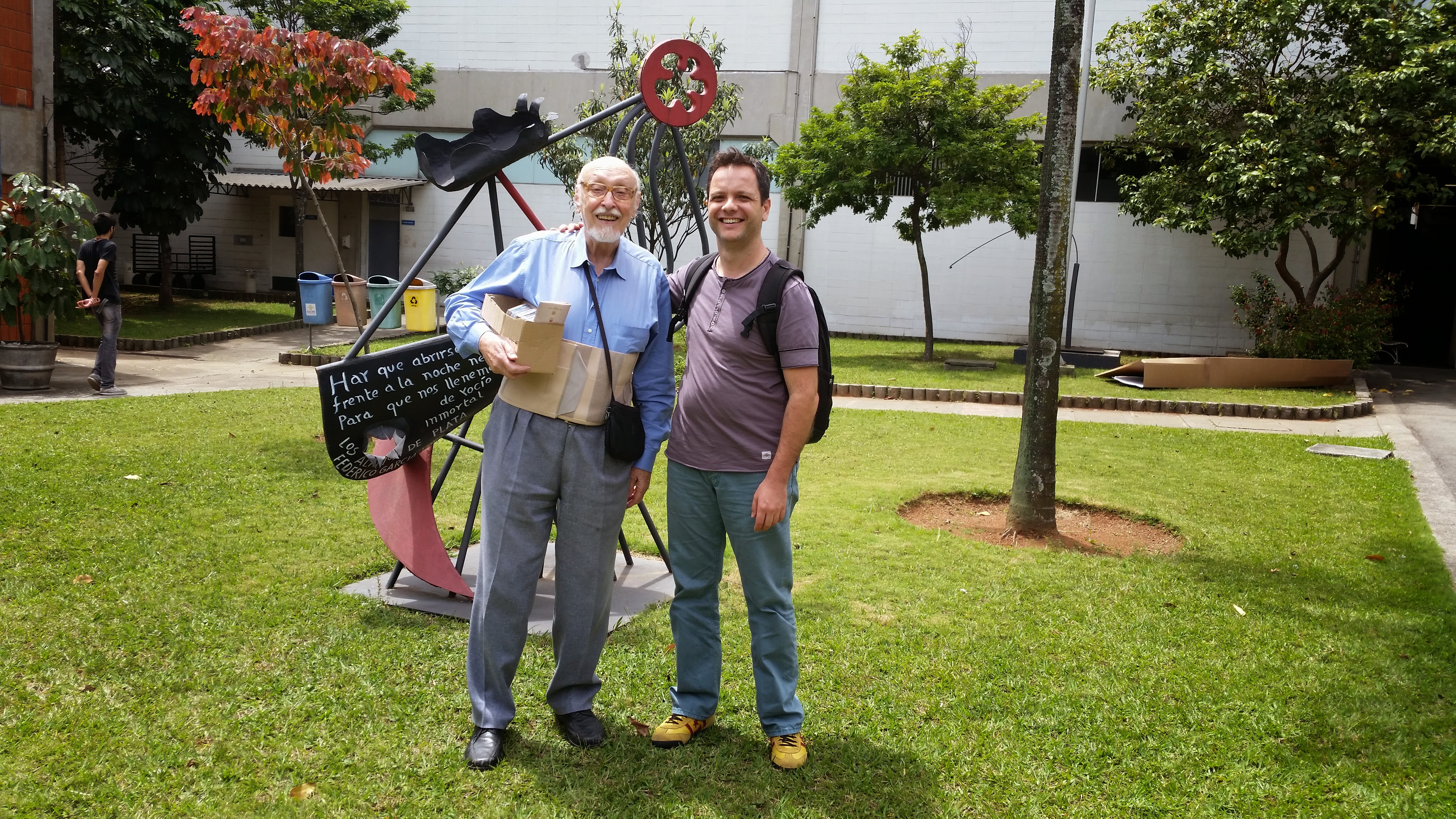 With maestro Walter Lourenção at Rádio Cultura after him interviewing me about the project Opera at School. October, 2014. Sao Paulo - Brazil.