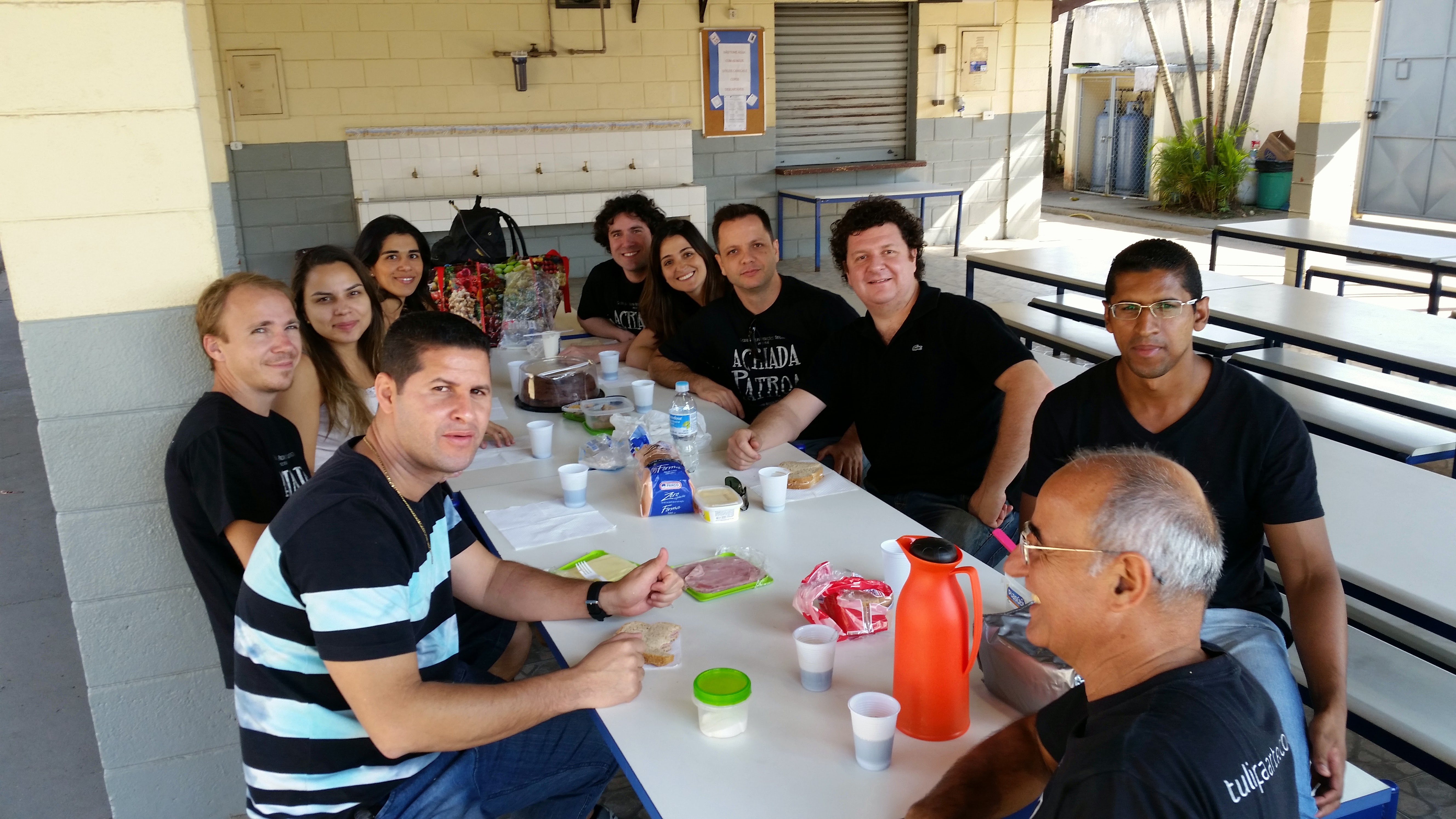 Our breakfast before one of the performances outside Sao Paulo, for disadvantaged children and their families. The entire crew of Opera at School Project. Outside of Sao Paulo - Brazil.